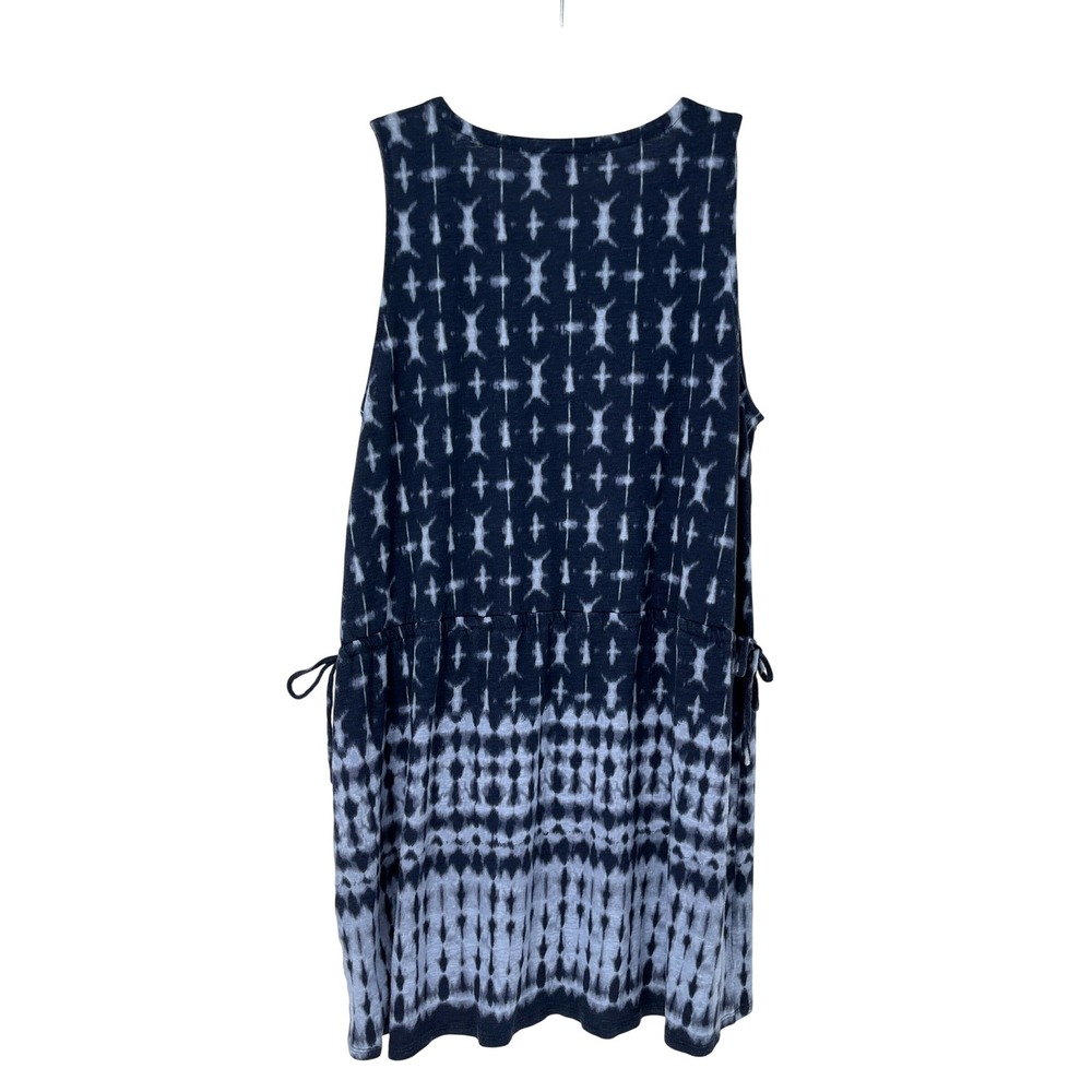 Pure Jill Dress L Blue Tie Dye Linen Rayon Sleeveless Drawstring Shift Coastal - Picture 4 of 8